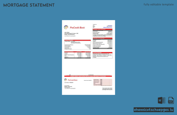 ProCredit Bank Hypothekenabrechnung Nordmazedonien – Beispielansicht (Word und PDF)